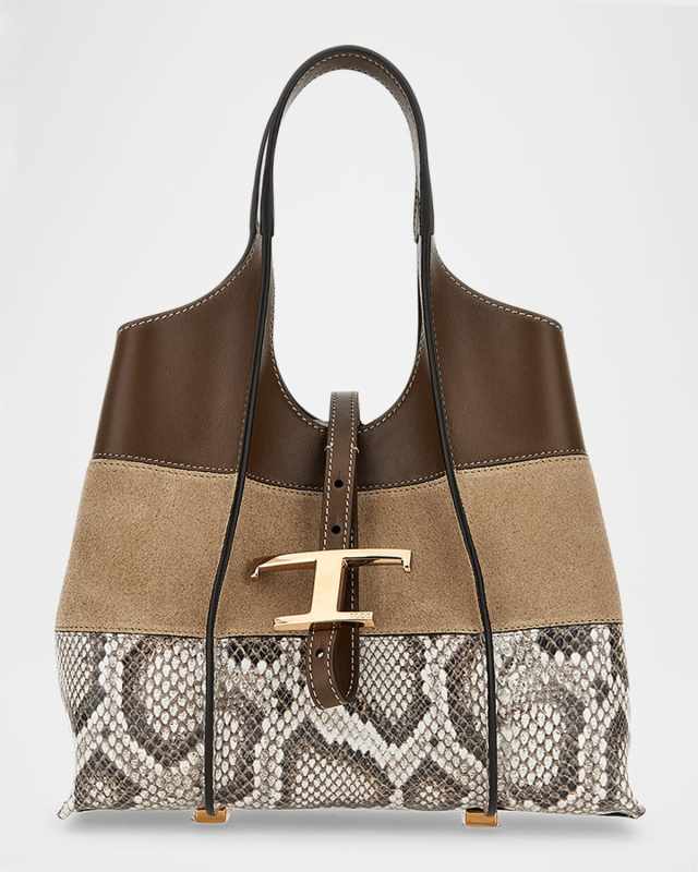 Mini Mix Suede & Leather Shopping Tote Bag